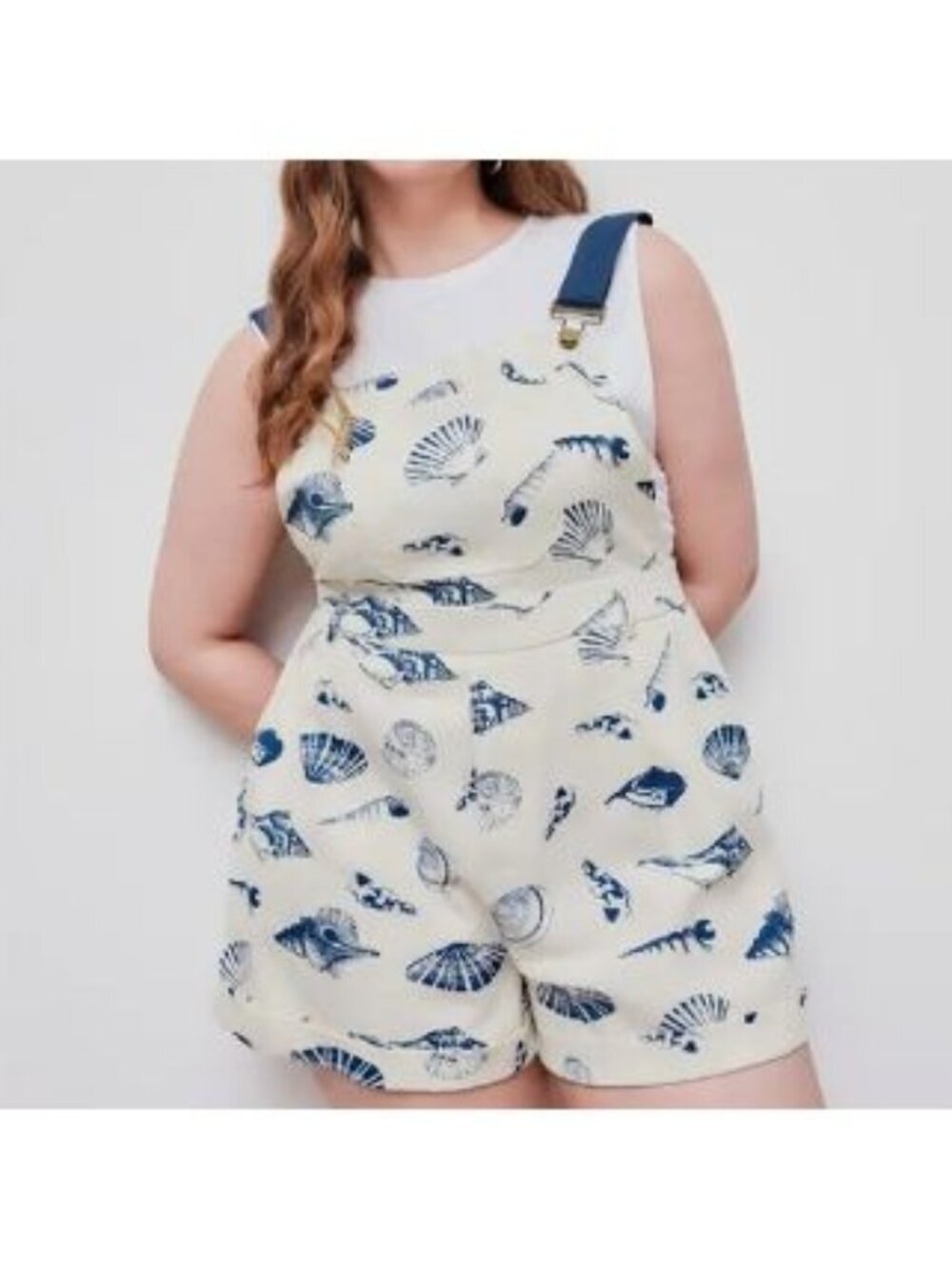 Cider Square Neck Seashell Pattern Overalls